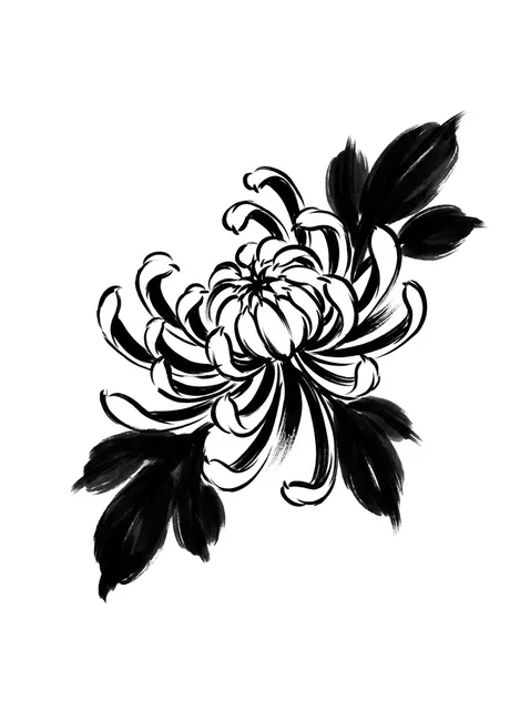 Black and grey Japanese chrysanthemum tattoo design