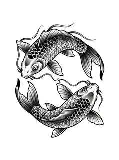 Black and grey Japanese koi and fish tattoo design