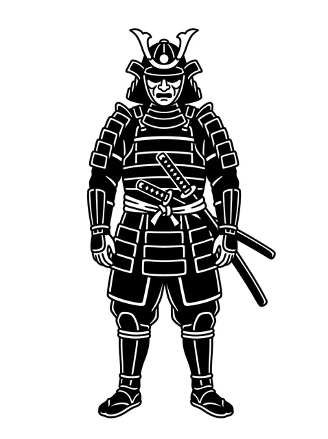 Black and grey Japanese samurai tattoo design: a full-body samurai warrior