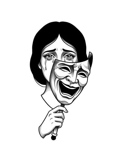 Black and grey illustrative laugh now cry later and woman portrait tattoo design