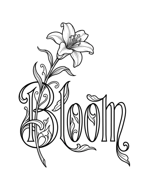 Black and grey lettering lettering and lily tattoo design