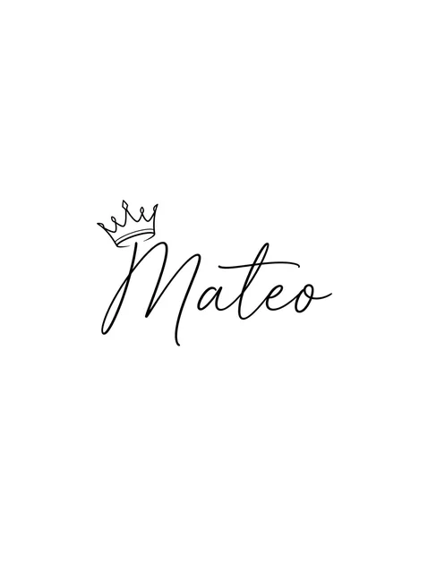 Black and grey lettering name and crown tattoo design: a tall looped M and a small