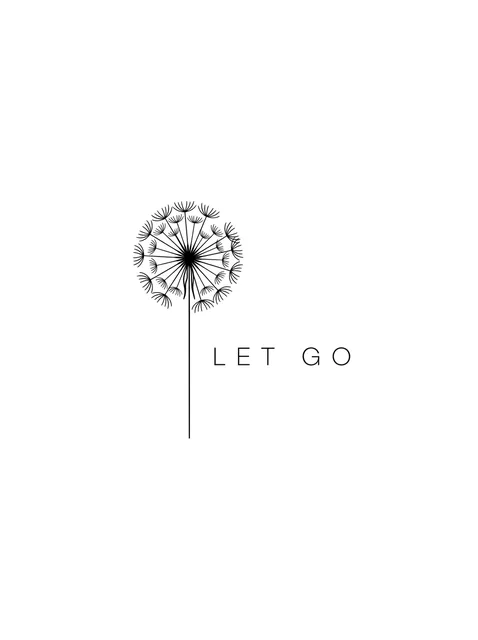 Black and grey lettering quote and dandelion tattoo design: a dandelion seed head