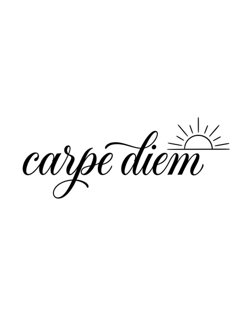 Black and grey lettering quote and sun tattoo design