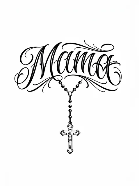 Black and grey lettering rip and crucifix tattoo design