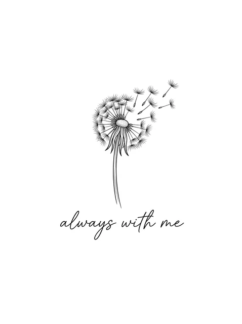 Black and grey lettering rip and dandelion tattoo design