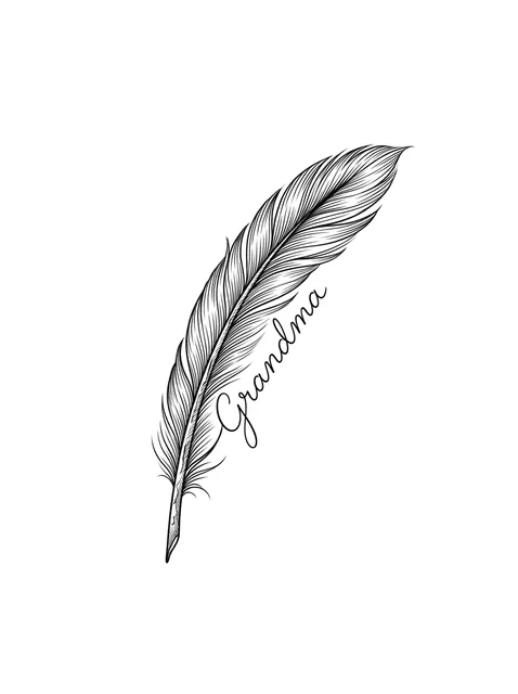 Black and grey lettering rip and feather tattoo design