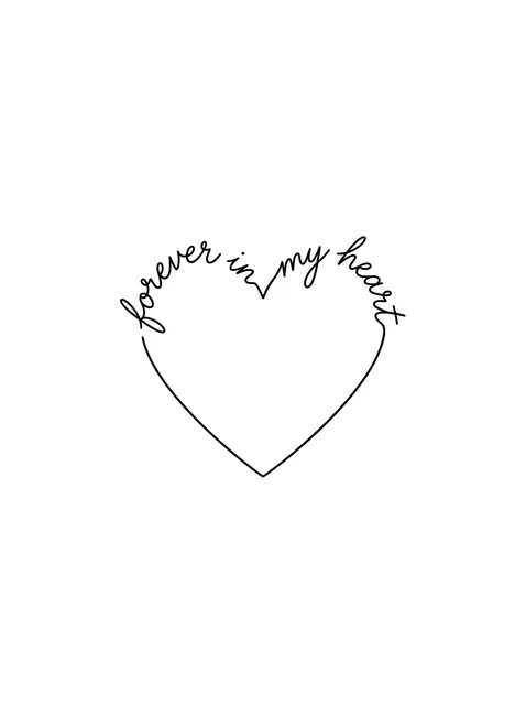 Black and grey lettering rip and heart tattoo design: a small heart outline that it joins into