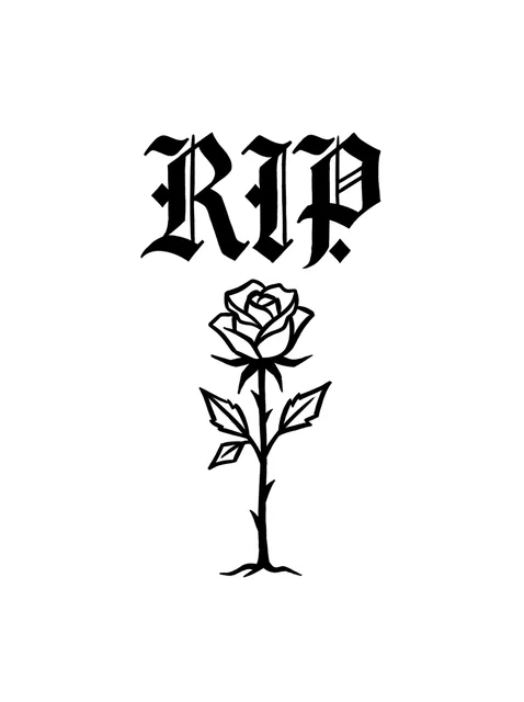 Black and grey lettering rip and rose tattoo design