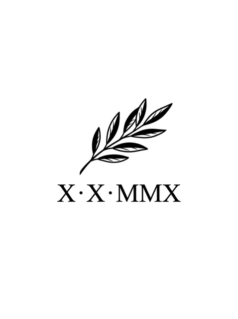 Black and grey lettering roman numerals and leaf tattoo design