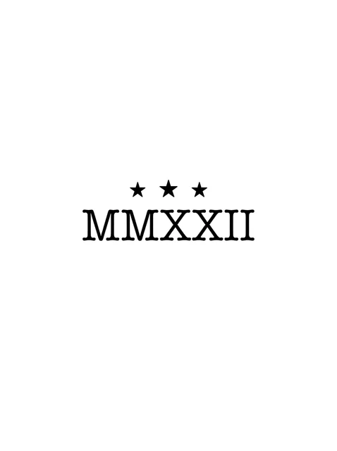 Black and grey lettering roman numerals and star tattoo design