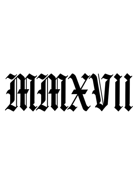 Black and grey lettering roman numerals tattoo design