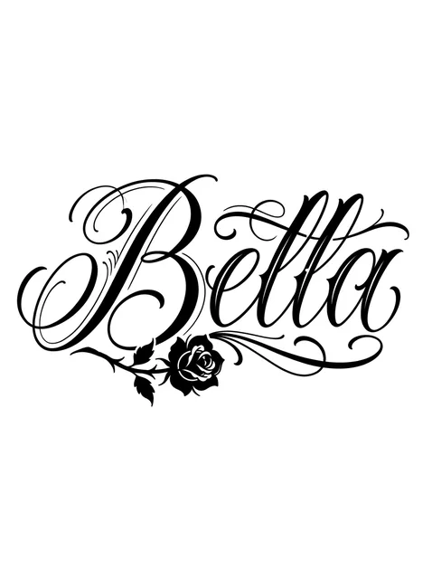 Black and grey lettering script and rose tattoo design