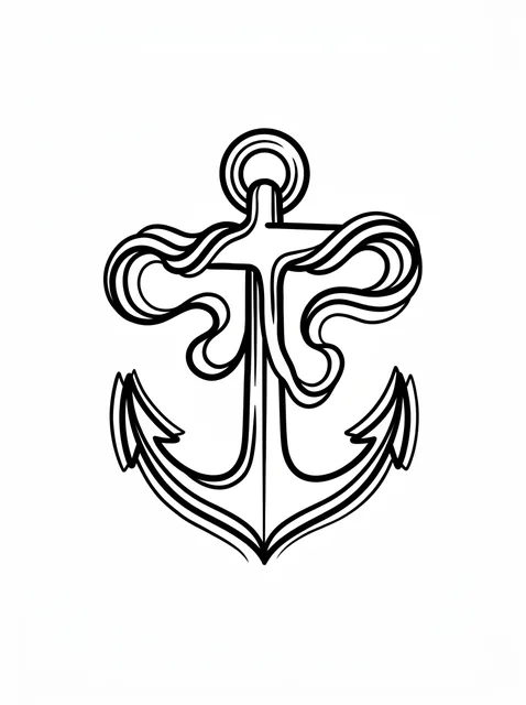 Black and white linework anchor tattoo design, outline stencil