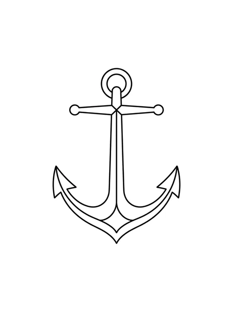 Black and white linework anchor tattoo design, outline stencil: a classic anchor