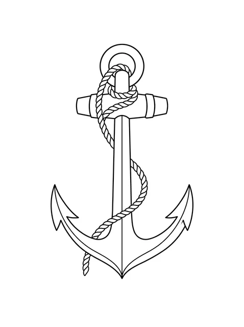 Black and white linework anchor tattoo design, outline stencil