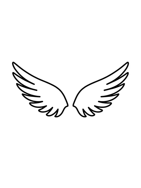 Black and white linework angel wings tattoo design, outline stencil: a pair of angel wings