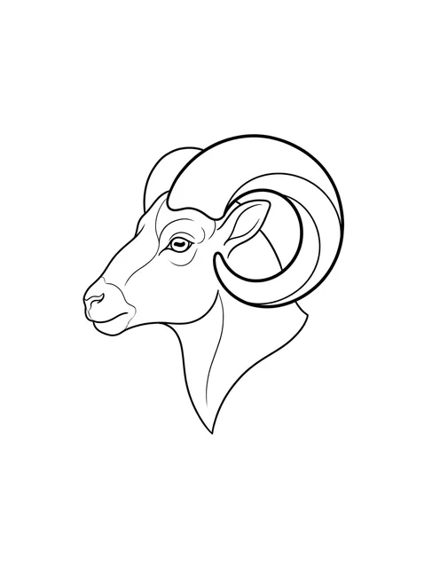 Black and white linework aries and goat tattoo design, outline stencil