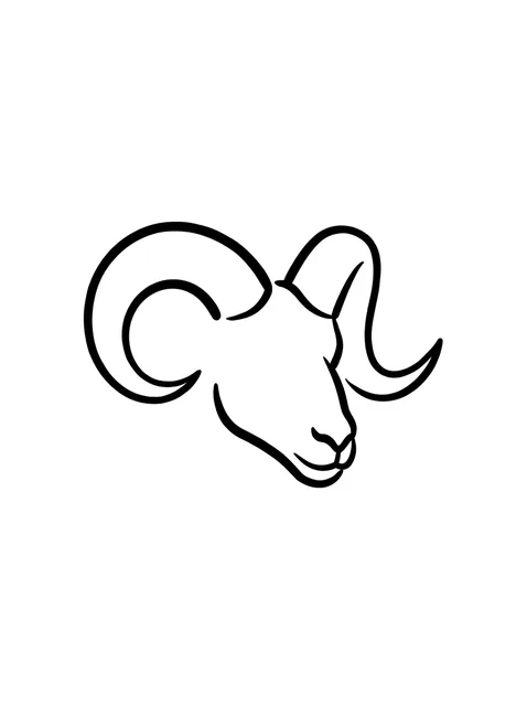 Black and white linework aries and goat tattoo design, outline stencil
