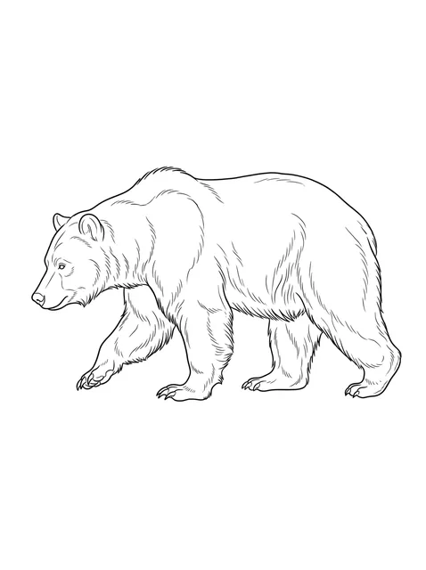 Black and white linework bear tattoo design, outline stencil: a bear walking
