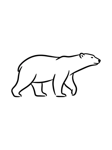 Black and white linework bear tattoo design, outline stencil: a walking polar bear in profile