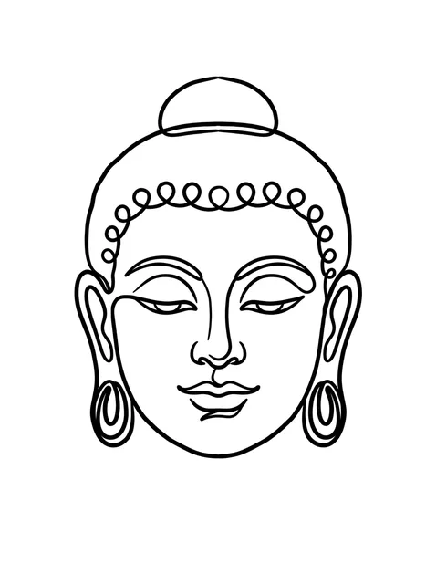 Black and white linework buddha tattoo design, outline stencil