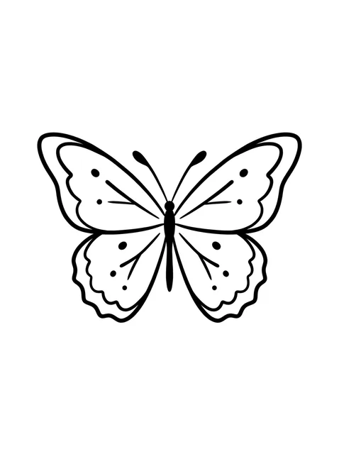 Black and white linework butterfly tattoo design, outline stencil: a butterfly with delicate wings