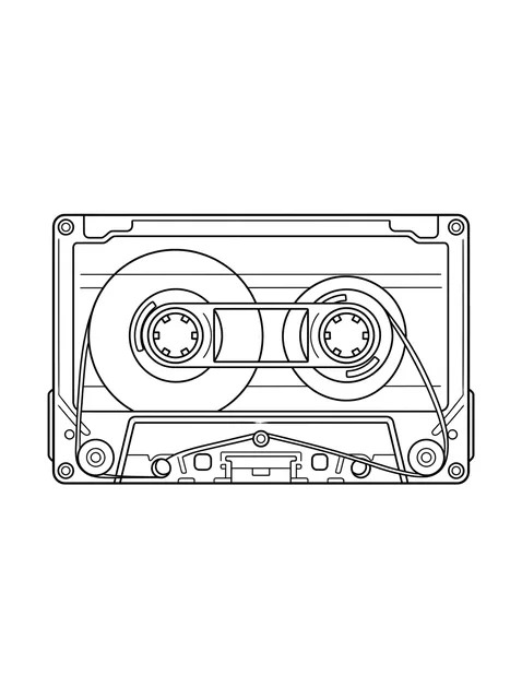 linework cassette tattoo design, black and grey