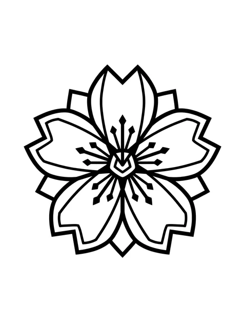 Black and white linework flower and cherry blossom tattoo design, outline stencil