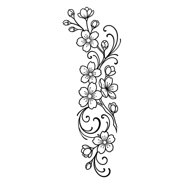 linework Cherry Blossom tattoo design, black and grey