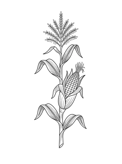 linework corn tattoo design, black and grey