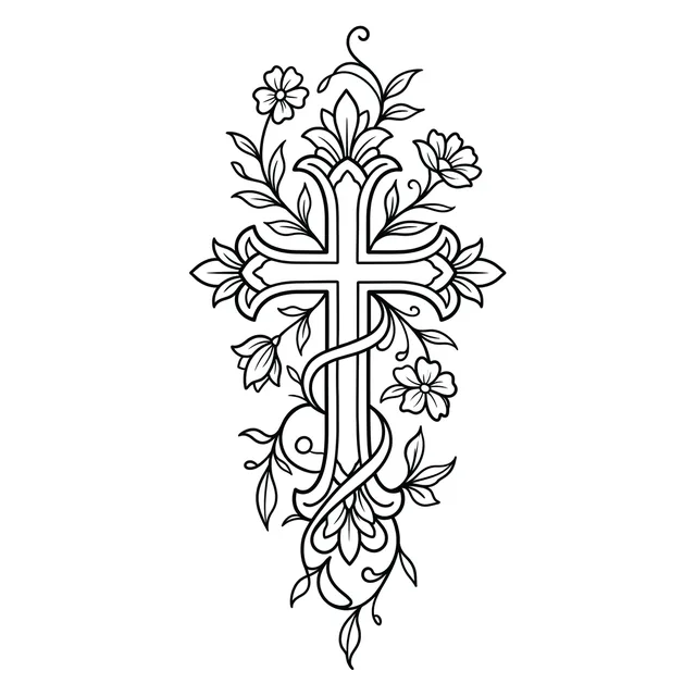 linework Cross tattoo design, black and grey