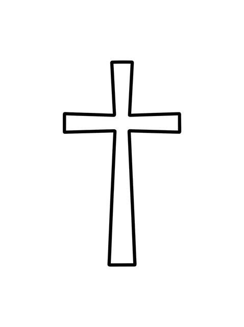 Black and white linework cross tattoo design, outline stencil: a classic Christian cross
