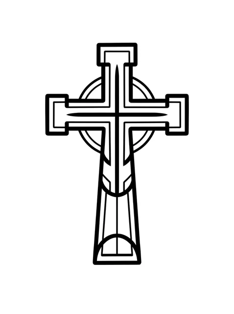 Black and white linework cross tattoo design, outline stencil: a Celtic cross