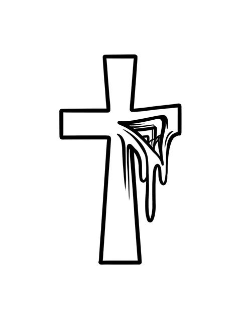 Black and white linework cross tattoo design, outline stencil