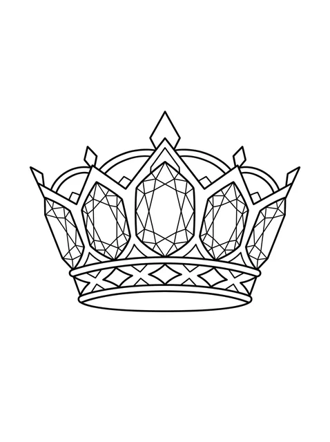 Black and white linework crown and diamond tattoo design, outline stencil