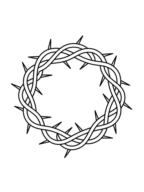 Black and white linework crown of thorns tattoo design, outline stencil
