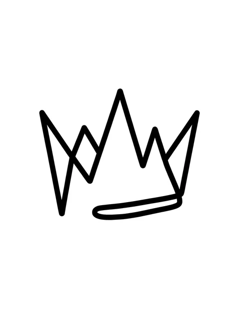 Black and white linework crown tattoo design, outline stencil: a simple, sketchy crown motif