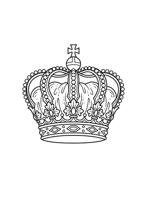Black and white linework crown tattoo design, outline stencil