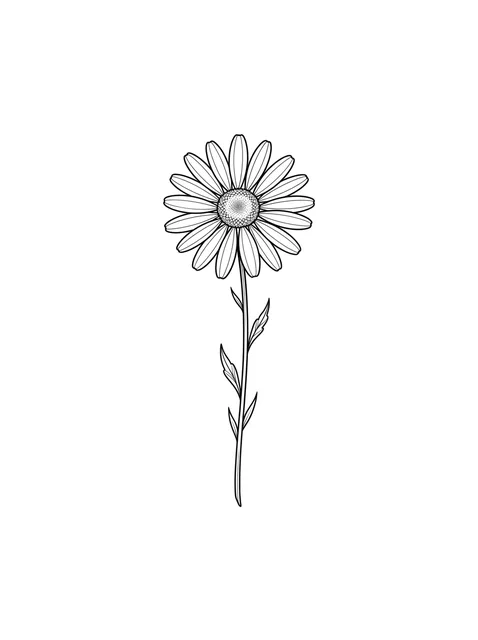 Black and white linework daisy and flower tattoo design, outline stencil