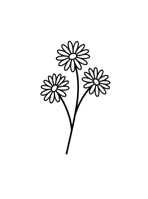 Black and white linework daisy and flower tattoo design, outline stencil