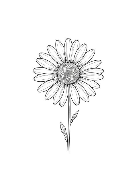 Black and white linework daisy and flower tattoo design, outline stencil