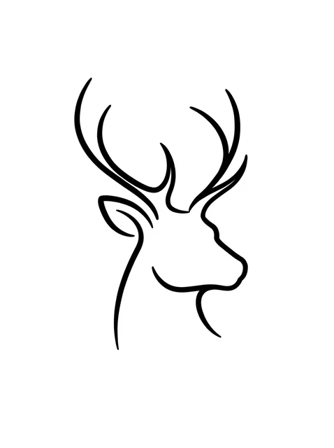 Black and white linework deer tattoo design, outline stencil