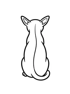 Black and white linework dog tattoo design, outline stencil