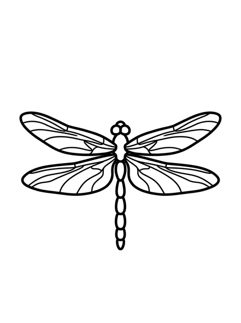 Black and white linework dragonfly tattoo design, outline stencil: a stylized dragonfly