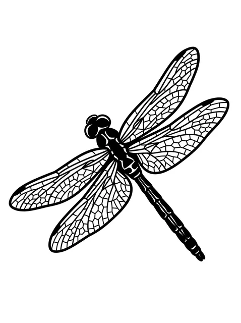 Black and white linework dragonfly tattoo design, outline stencil