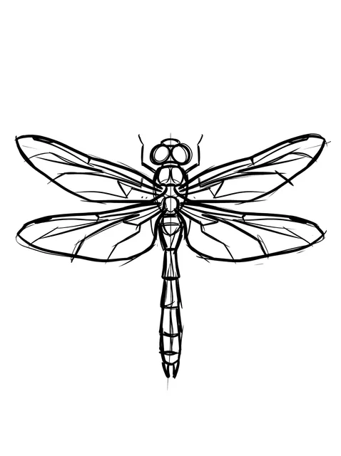 Black and white linework dragonfly tattoo design, outline stencil