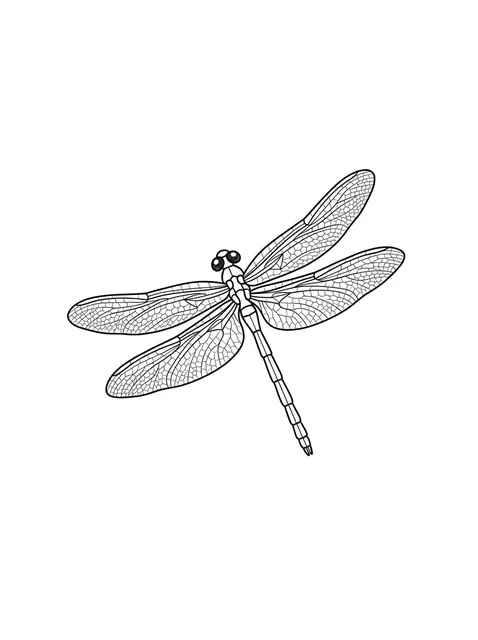 Black and white linework dragonfly tattoo design, outline stencil