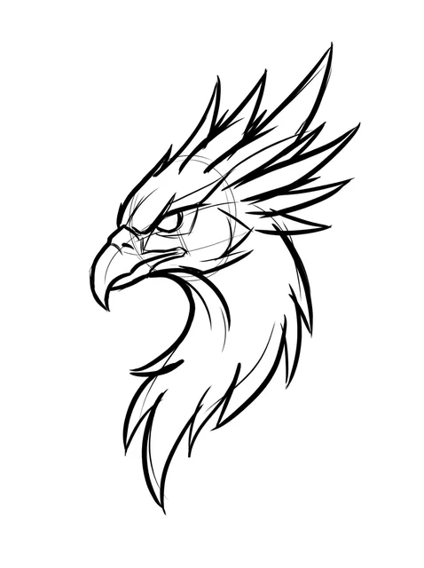 Black and white linework eagle and griffin tattoo design, outline stencil