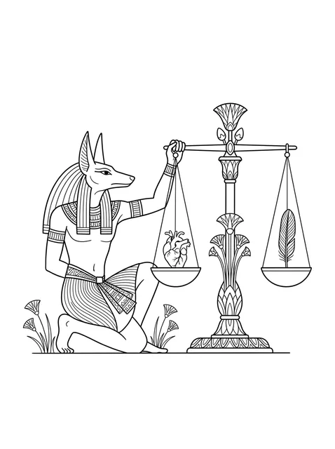 Black and white linework egyptian and anubis tattoo design, outline stencil